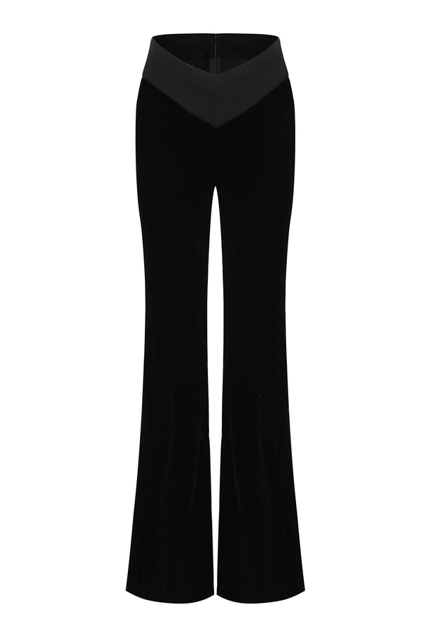 OUDE WAAG 25 Autumn and Winter Velvet Splicing Flared Pants OW-OW-25AW-PT17V1BL900-HEI Black